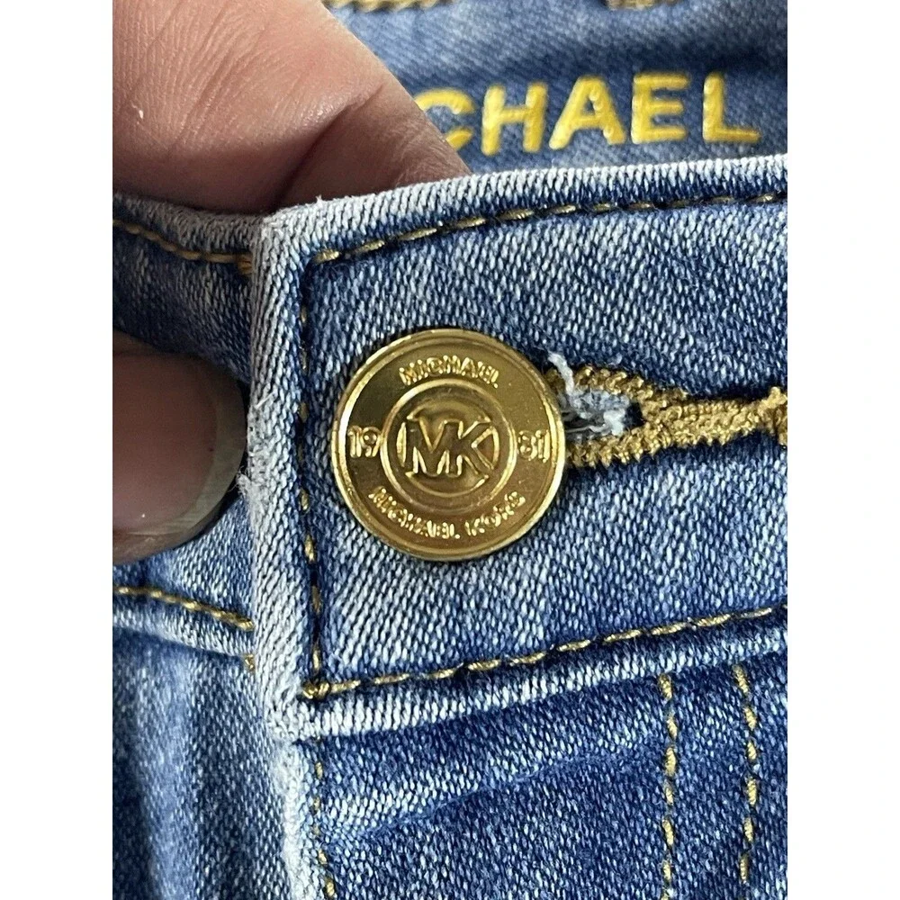 Michael Kors Gold-Embossed Slim Leg Blue Jeans - Size 12